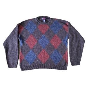 Vtg Mark Alexander Men's Silk/Wool Blend Argyle Preppy GrandpaCore Sweater Lg